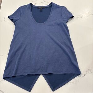 BCBGMaxAzria Split Back Short Sleeve Scoop Neck Top in Blue